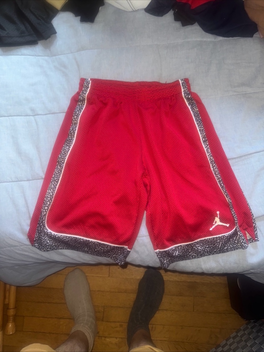 Jordan Red Boys' Basketball Shorts with Black/White Elephant Print Trim